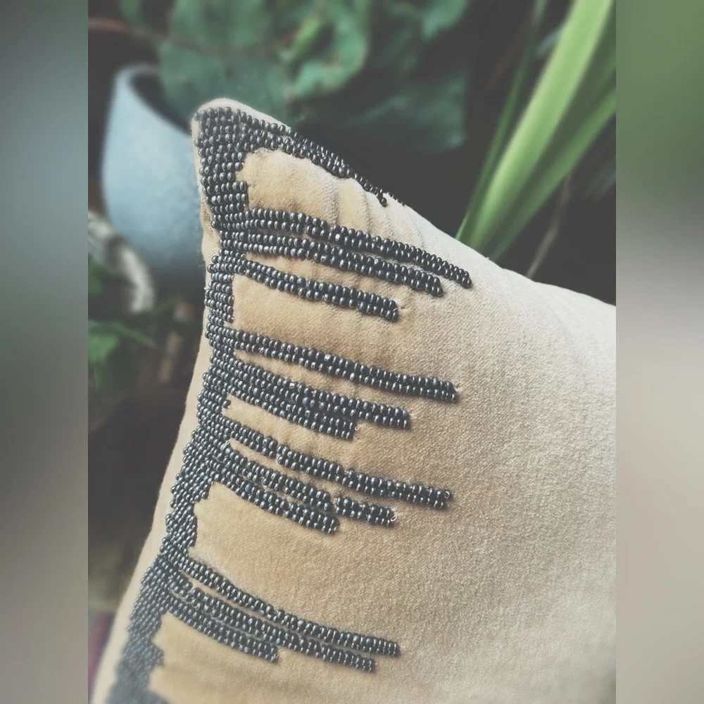 Beaded Cotton Velvet Pillow